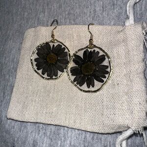 Handmade Black and Gold Floral Earrings